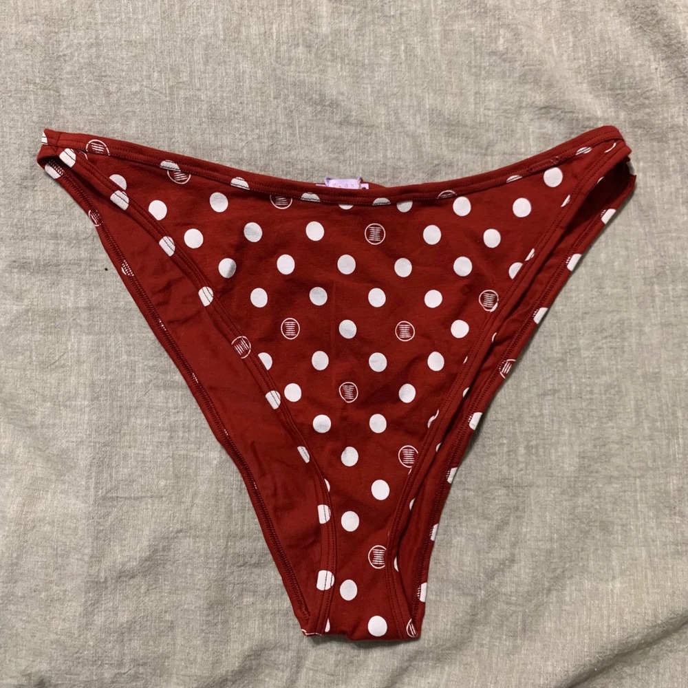 Savage X Fenty Underwear Women 1X Red Polka‎ Dot Bikini Panty High Cut Cotton